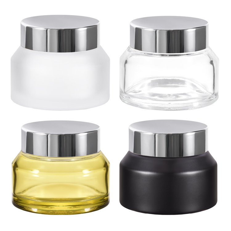10 г, 30 г, 50 г прозрачная стеклянная банка для крема с глянцевой пластиковой крышкой, которая обладает хорошими герметизирующими свойствами для задержки окислительного разрушения