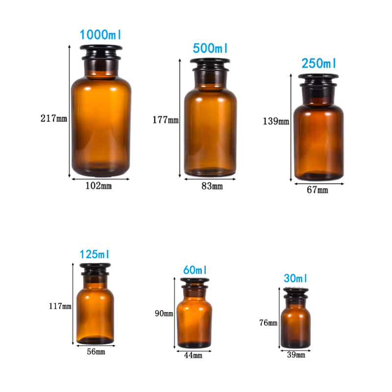 Винтажный стиль Янтарный прозрачный химический стеклянный реагент Аптекарские бутылки