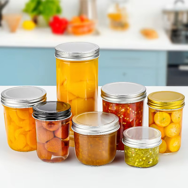 Круглая многоразовая стеклянная банка для икры с алюминиевой крышкой