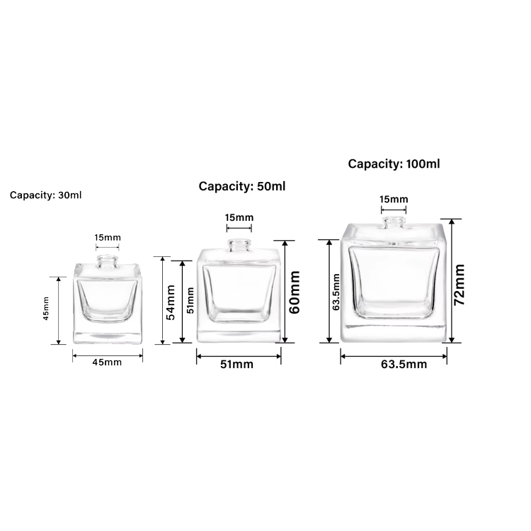  Роскошный 100 мл 50 мл 30 мл прямоугольный пустой прозрачный стеклянный флакон для духов с крышкой