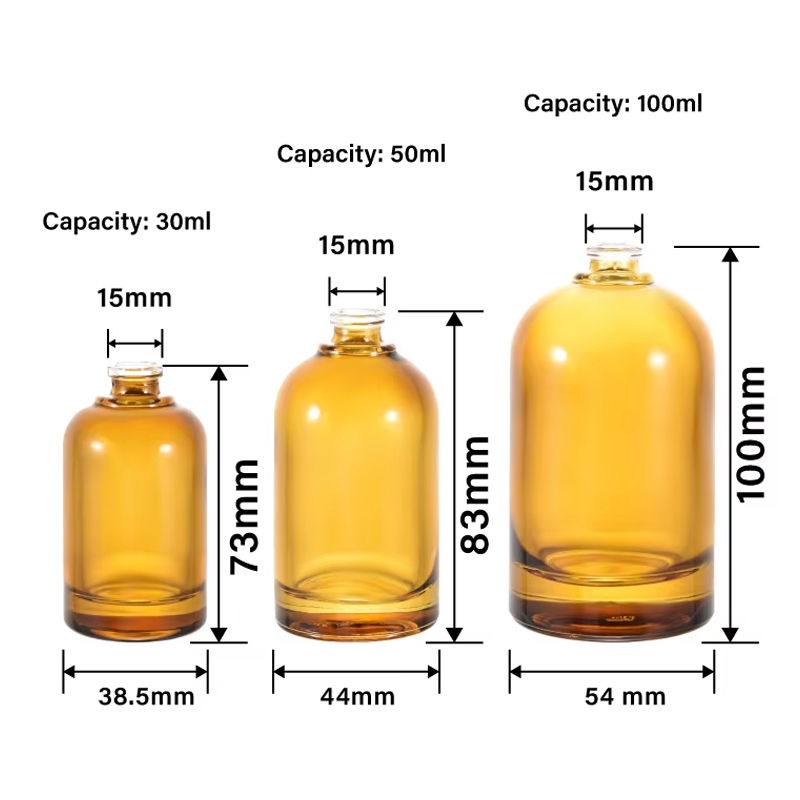 Оптовый логотип 30 мл 50 мл 100 мл Янтарные круглые пустые стеклянные флаконы для духов с деревянной крышкой