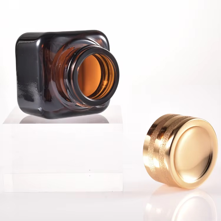 Стеклянная банка для крема, 50 г, квадратный крем для глаз, коричневая косметика для лица 