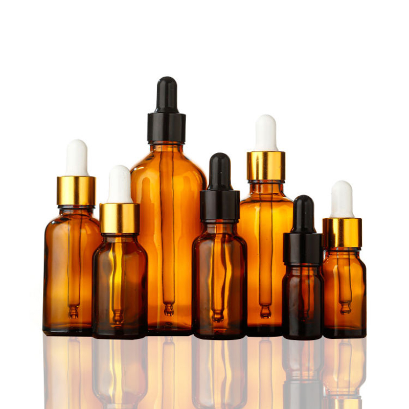 Роскошные бутылки-капельницы из янтарного стекла объемом 5 мл, 10 мл, 15 мл, 20 мл с пипеткой
