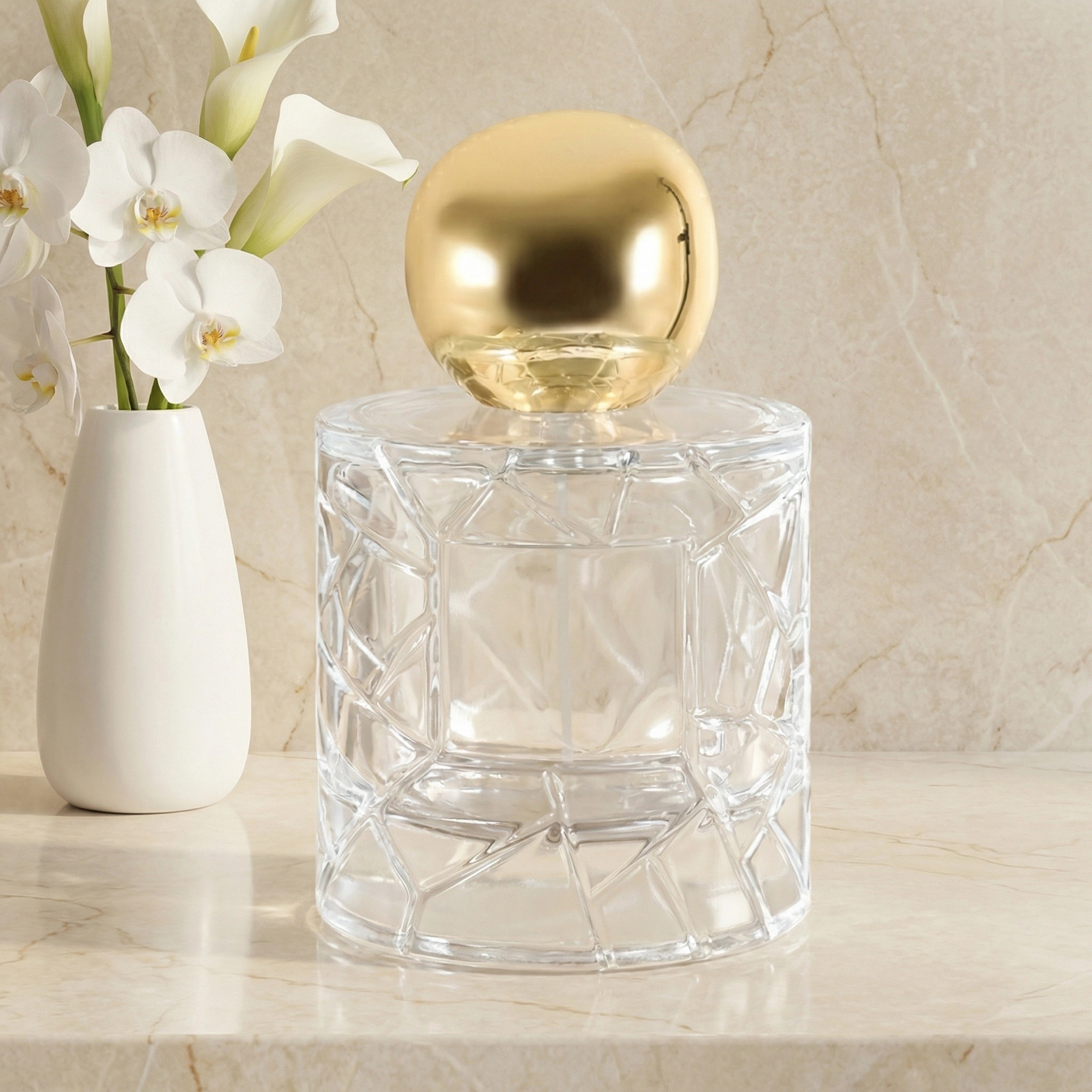 Роскошный круглый стеклянный флакон духов с алмазной огранкой 50 мл 100 мл с металлической крышкой для упаковки ароматов для мужчин