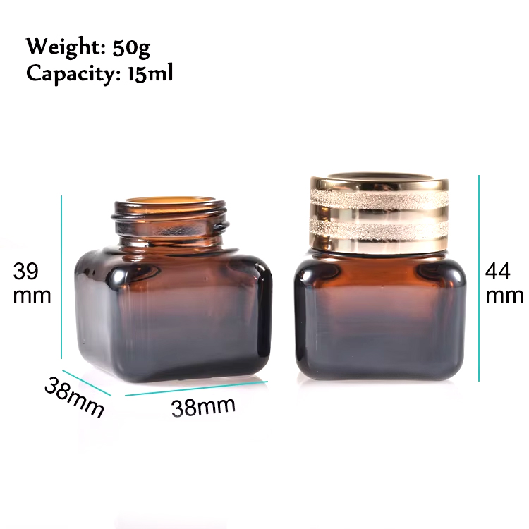 Стеклянная банка для крема, 50 г, квадратный крем для глаз, коричневая косметика для лица 